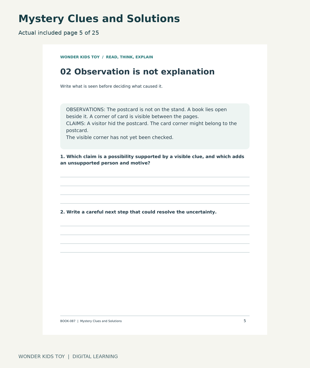 Mystery Clues and Solutions: actual included PDF page 5 of 25