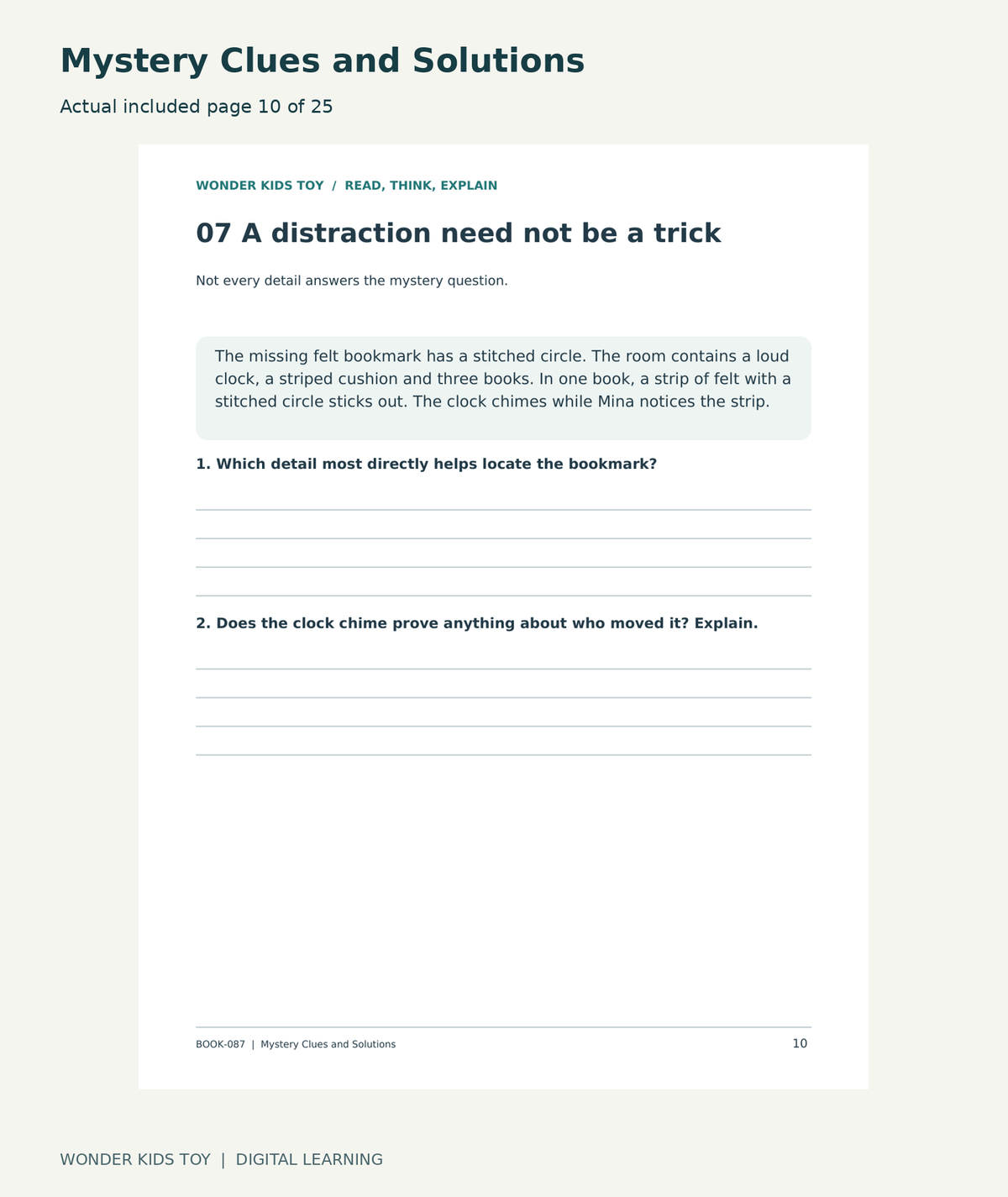 Mystery Clues and Solutions: actual included PDF page 10 of 25