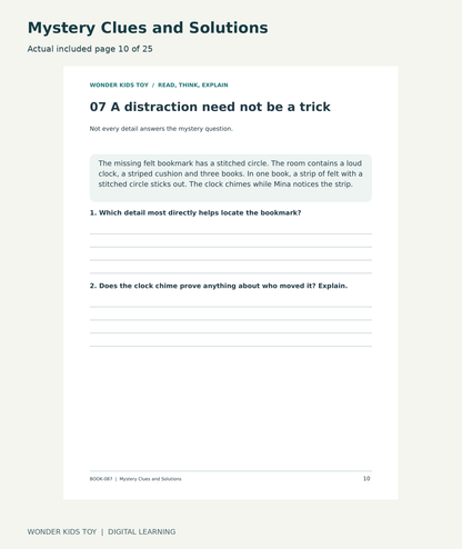 Mystery Clues and Solutions: actual included PDF page 10 of 25