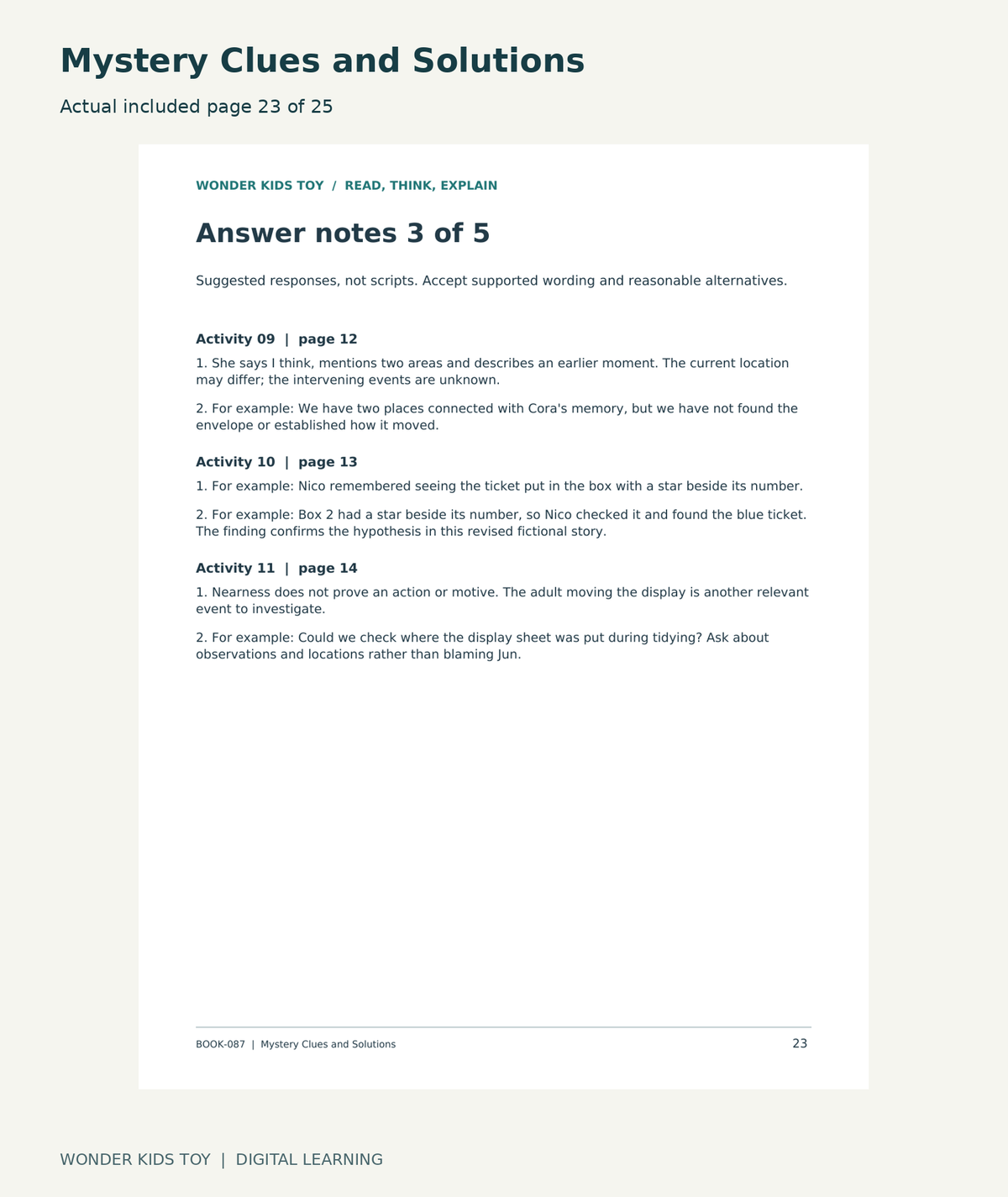 Mystery Clues and Solutions: actual included PDF page 23 of 25