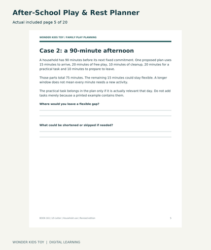 After-School Play & Rest Planner: actual included PDF page 5 of 20