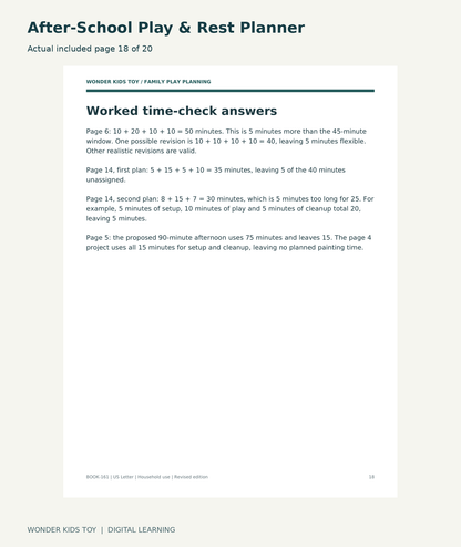 After-School Play & Rest Planner: actual included PDF page 18 of 20
