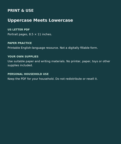 Uppercase Meets Lowercase: US Letter English printable PDF, not fillable; own supplies required; personal household use