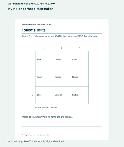 My Neighborhood Mapmaker: actual included PDF page 10 of 24, readable interior preview