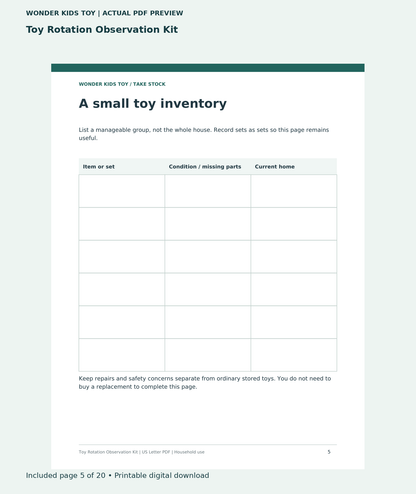 Toy Rotation Observation Kit: actual included PDF page 5 of 20, readable interior preview