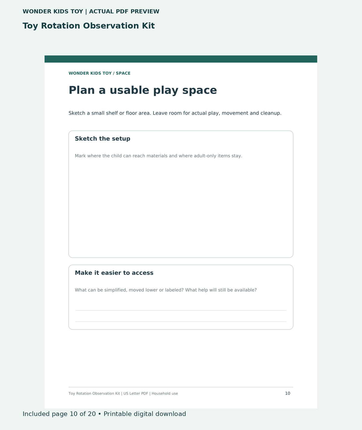 Toy Rotation Observation Kit: actual included PDF page 10 of 20, readable interior preview