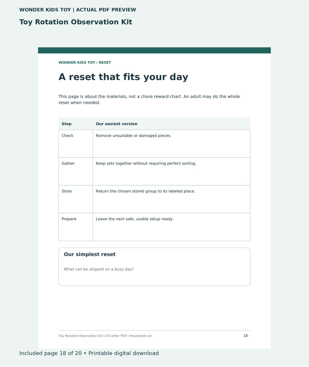 Toy Rotation Observation Kit: actual included PDF page 18 of 20, readable interior preview