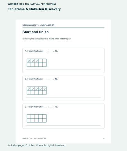 Ten-Frame & Make-Ten Discovery: actual included PDF page 10 of 24, readable interior preview