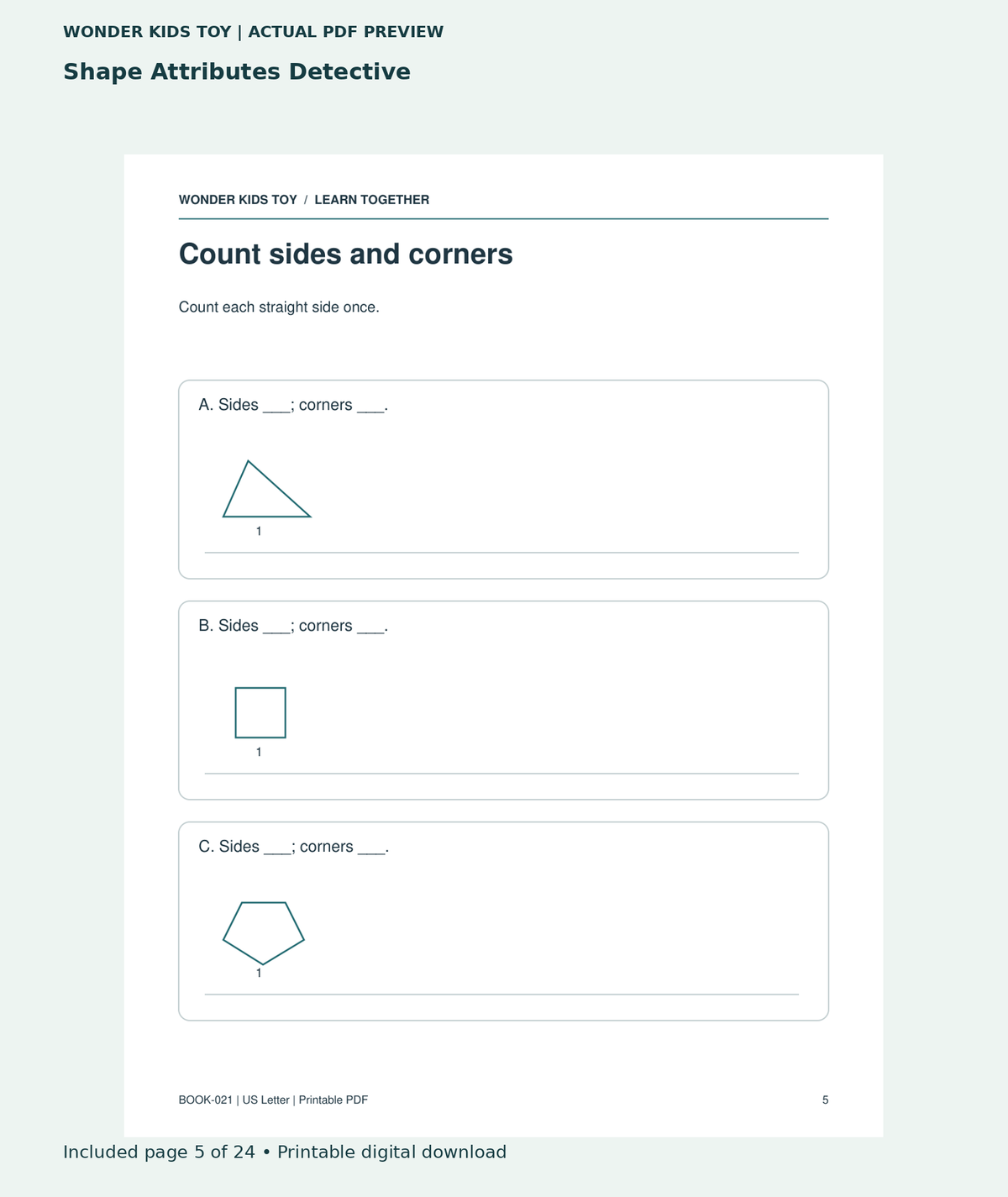 Shape Attributes Detective: actual included PDF page 5 of 24, readable interior preview