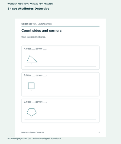 Shape Attributes Detective: actual included PDF page 5 of 24, readable interior preview