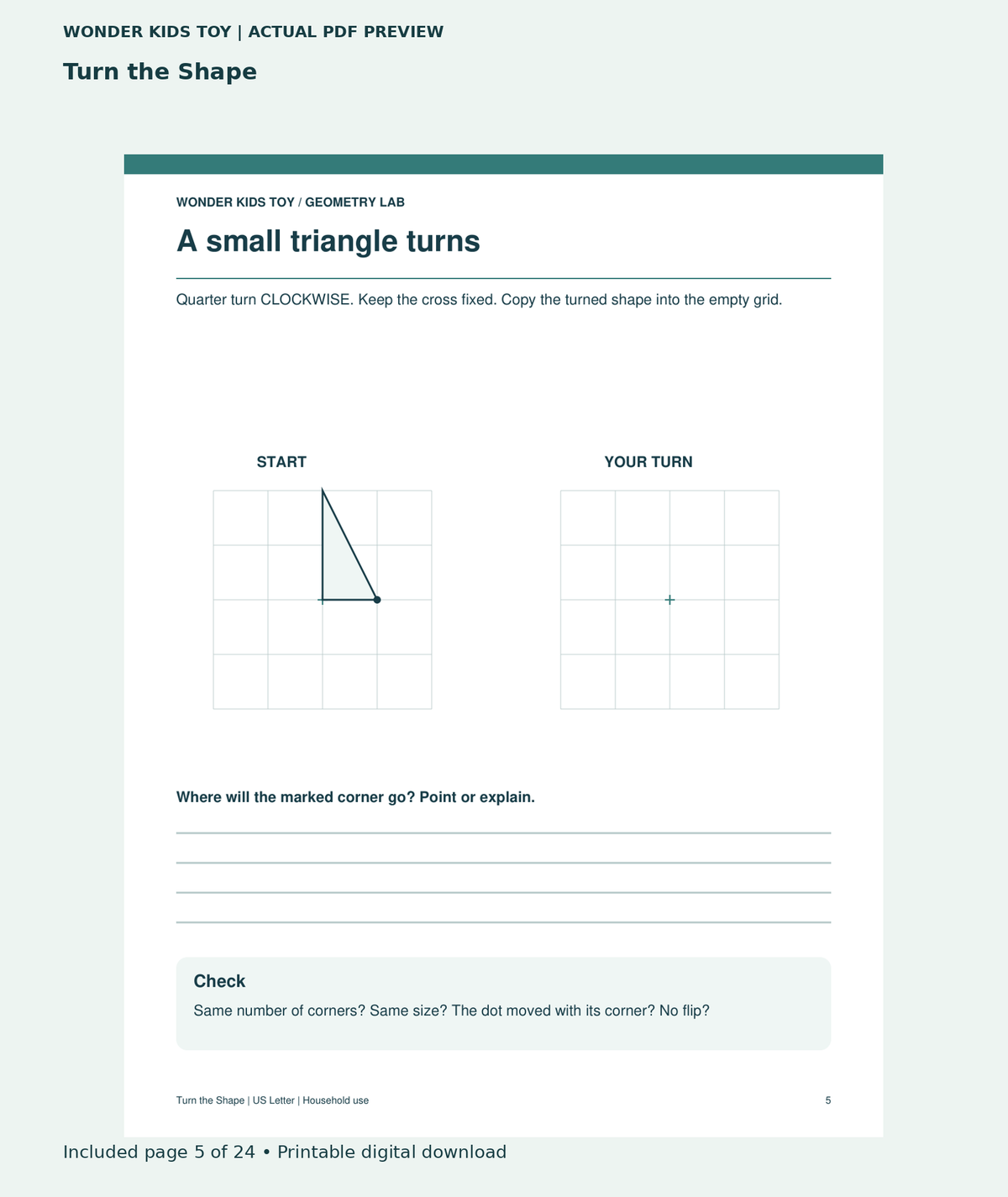 Turn the Shape: actual included PDF page 5 of 24, readable interior preview