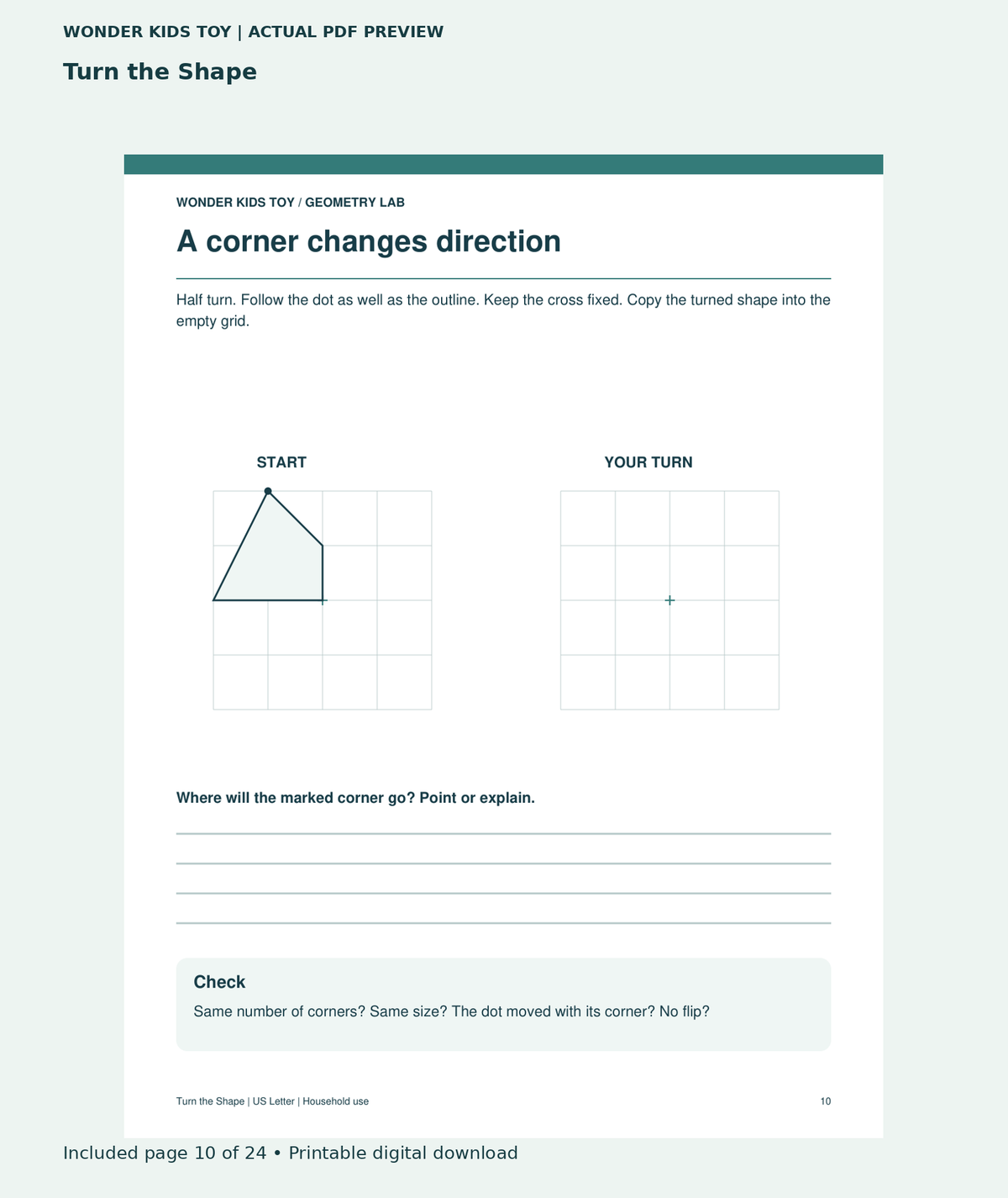 Turn the Shape: actual included PDF page 10 of 24, readable interior preview