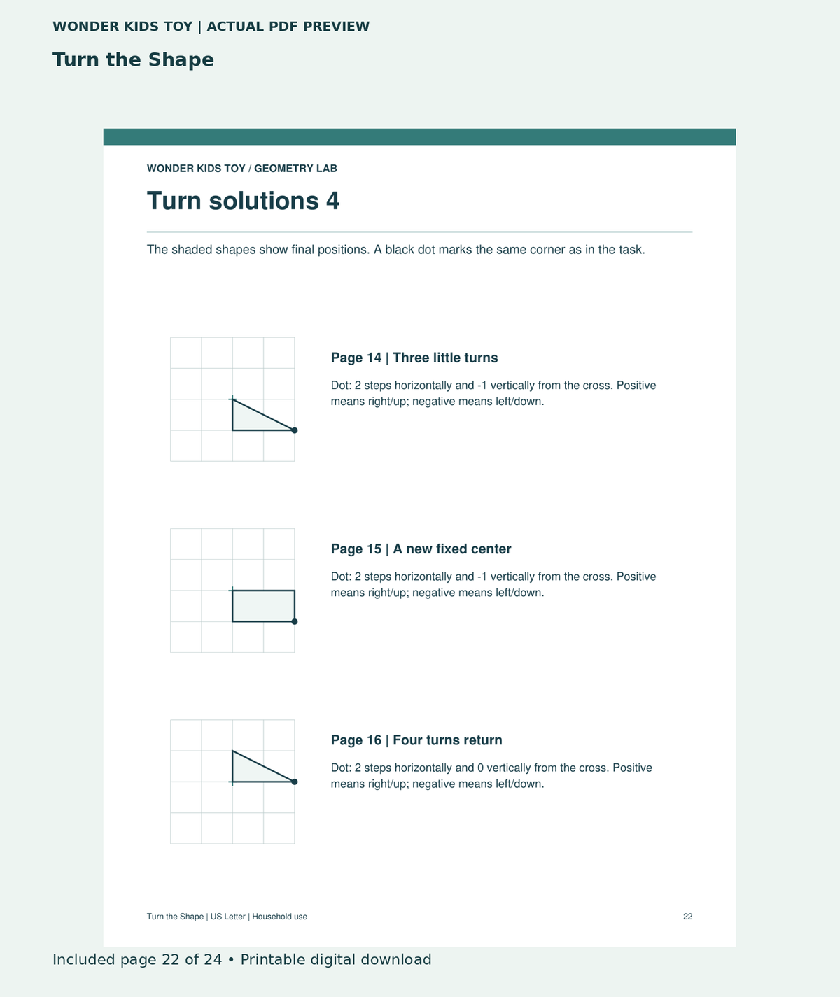 Turn the Shape: actual included PDF page 22 of 24, readable interior preview