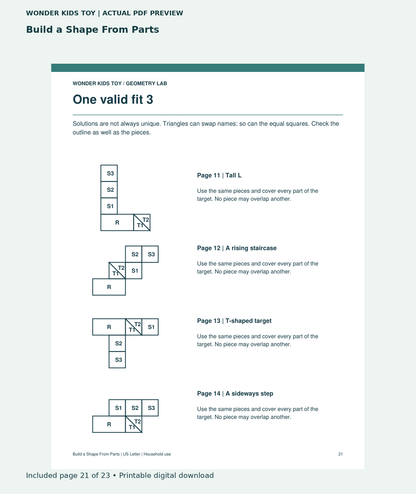 Build a Shape From Parts: actual included PDF page 21 of 23, readable interior preview