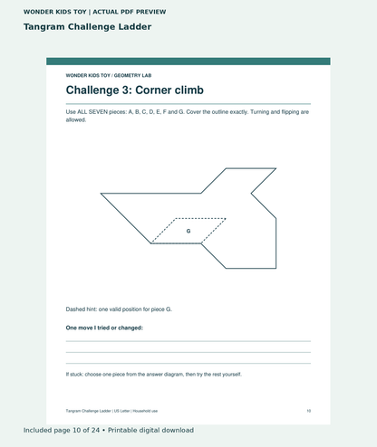 Tangram Challenge Ladder: actual included PDF page 10 of 24, readable interior preview
