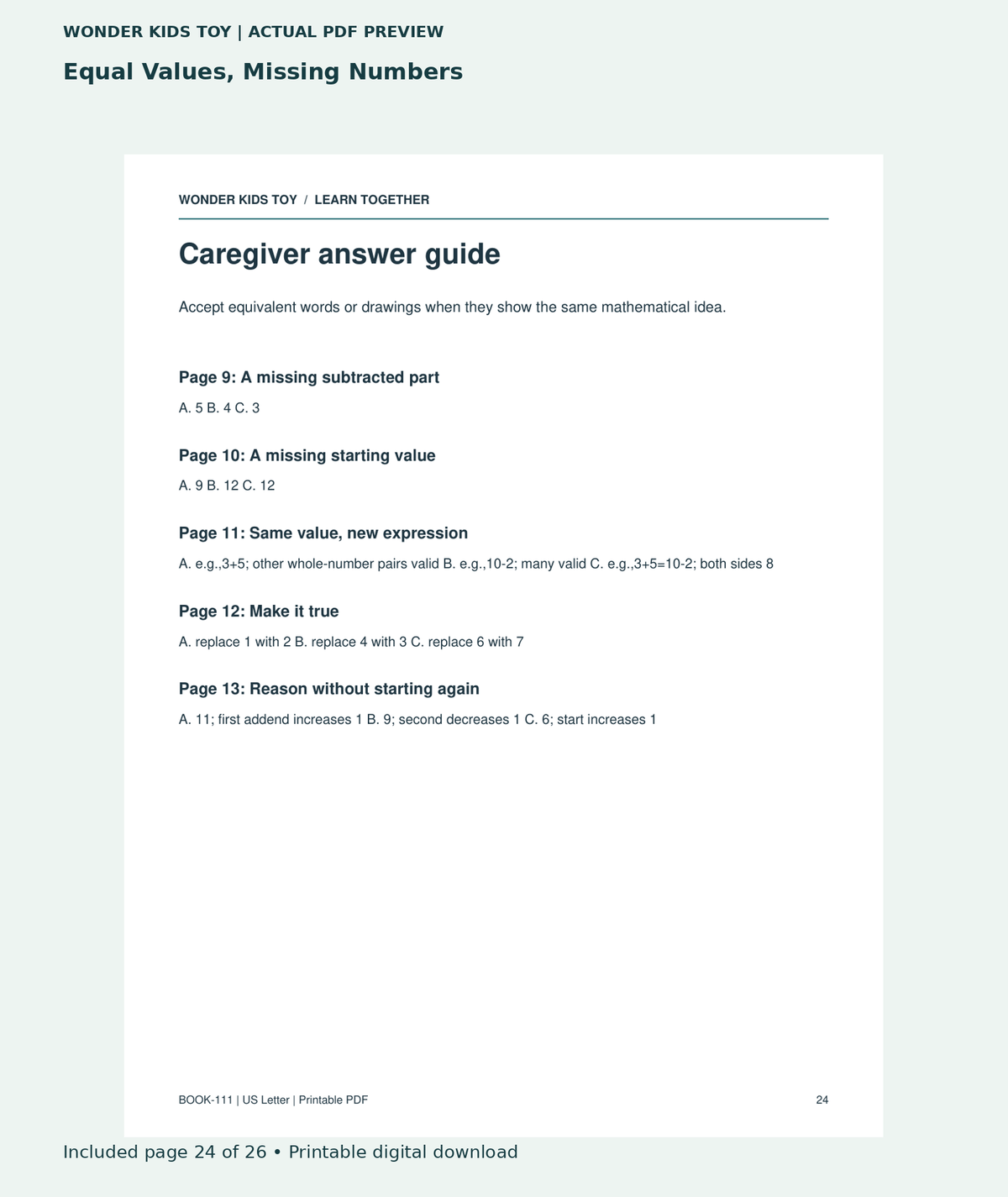 Equal Values, Missing Numbers: actual included PDF page 24 of 26, readable interior preview