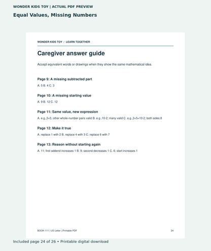 Equal Values, Missing Numbers: actual included PDF page 24 of 26, readable interior preview