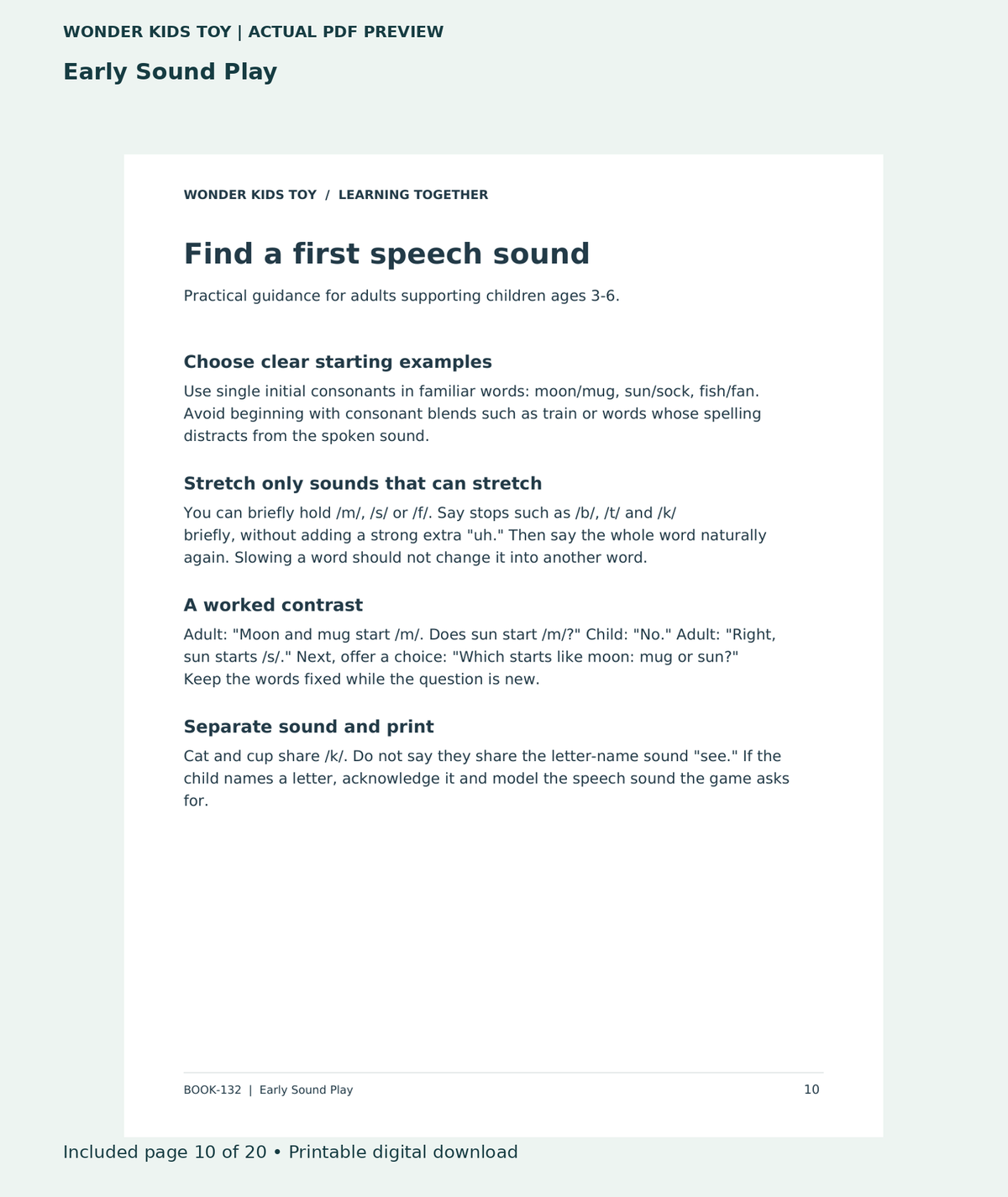 Early Sound Play: actual included PDF page 10 of 20, readable interior preview