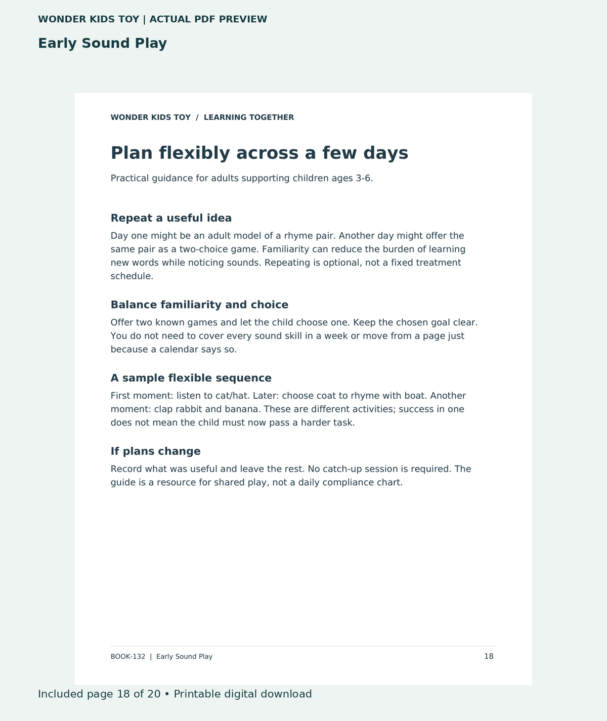 Early Sound Play: actual included PDF page 18 of 20, readable interior preview