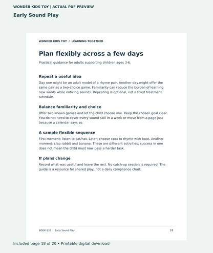 Early Sound Play: actual included PDF page 18 of 20, readable interior preview