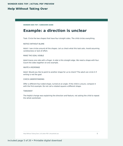 Help Without Taking Over: actual included PDF page 5 of 20, readable interior preview