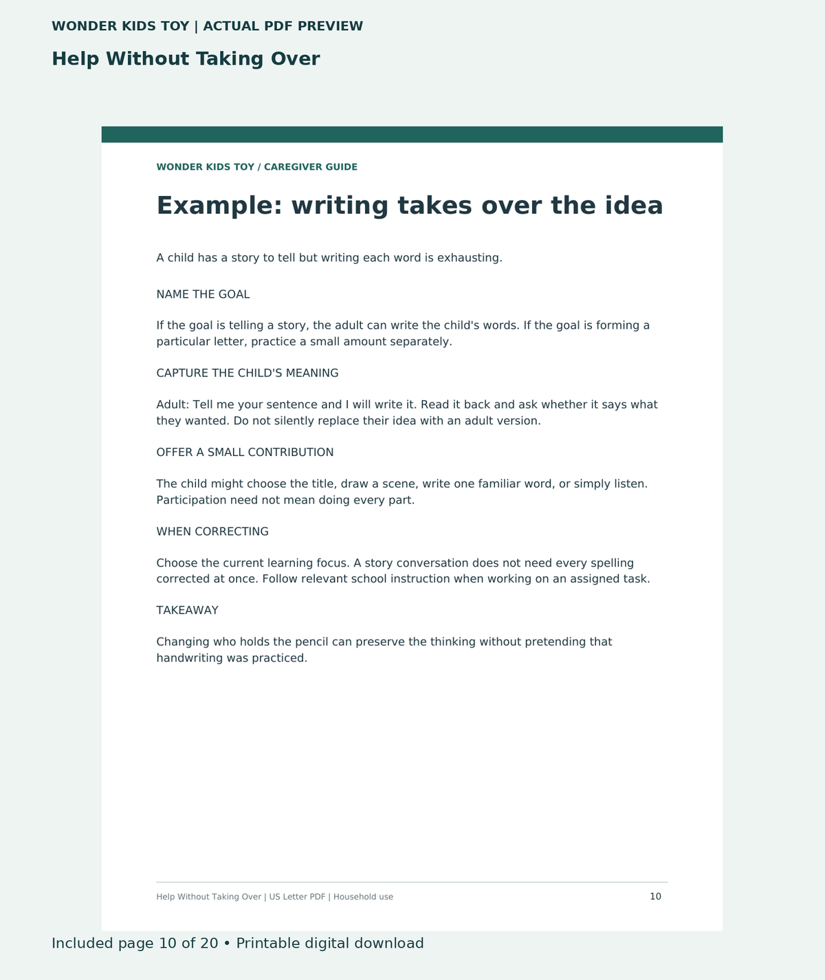 Help Without Taking Over: actual included PDF page 10 of 20, readable interior preview