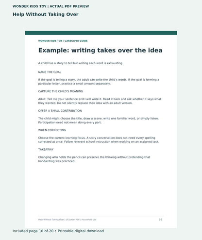 Help Without Taking Over: actual included PDF page 10 of 20, readable interior preview