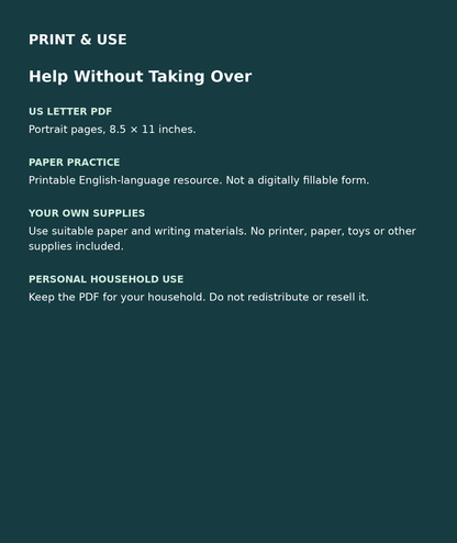 Help Without Taking Over: US Letter English printable PDF, not fillable; own supplies required; personal household use