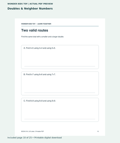 Doubles & Neighbor Numbers: actual included PDF page 10 of 25, readable interior preview