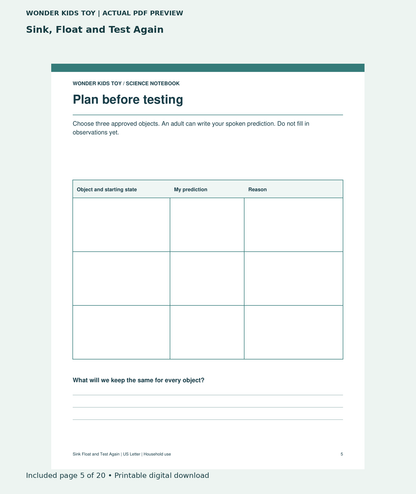 Sink, Float and Test Again: actual included PDF page 5 of 20, readable interior preview