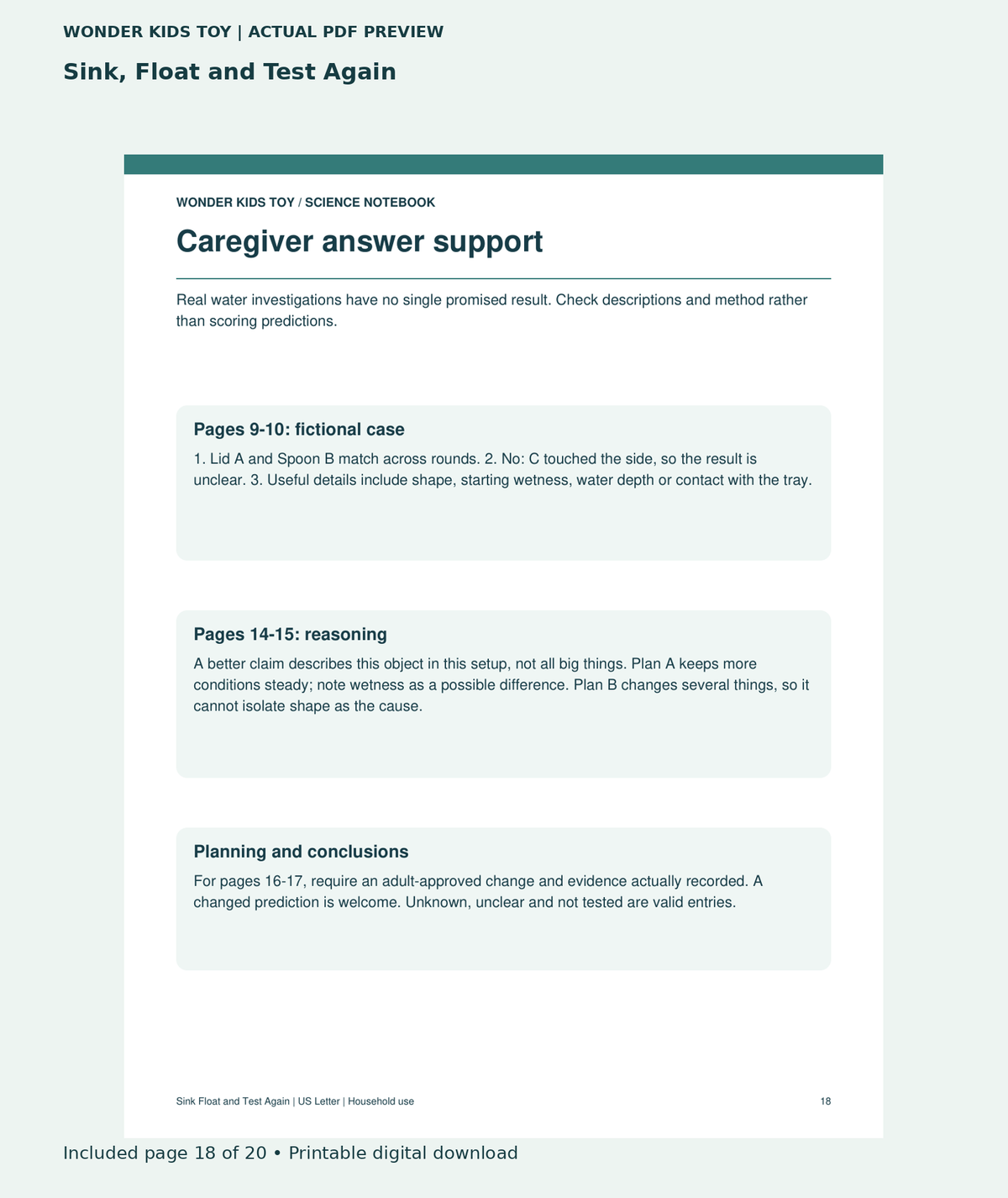 Sink, Float and Test Again: actual included PDF page 18 of 20, readable interior preview