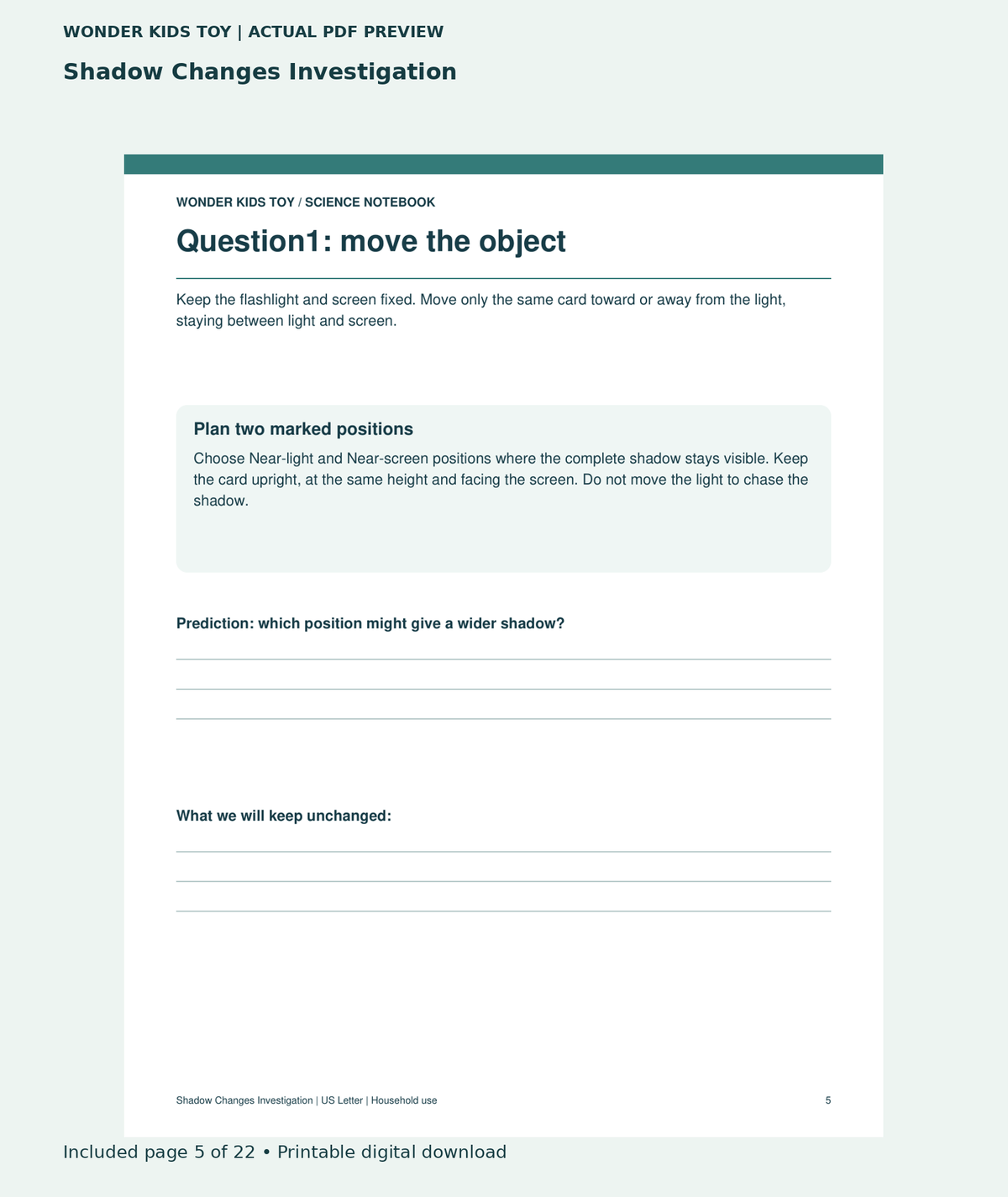 Shadow Changes Investigation: actual included PDF page 5 of 22, readable interior preview