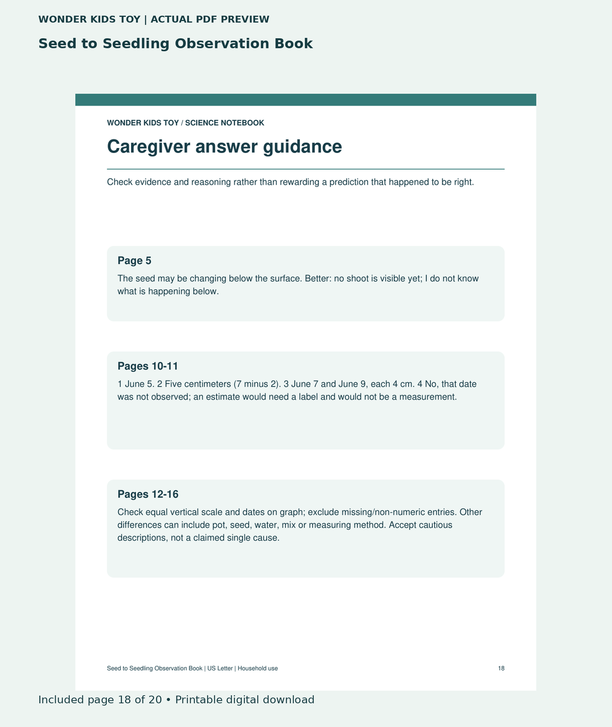 Seed to Seedling Observation Book: actual included PDF page 18 of 20, readable interior preview