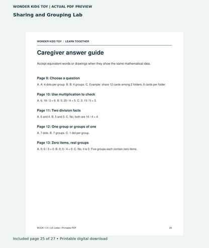 Sharing and Grouping Lab: actual included PDF page 25 of 27, readable interior preview