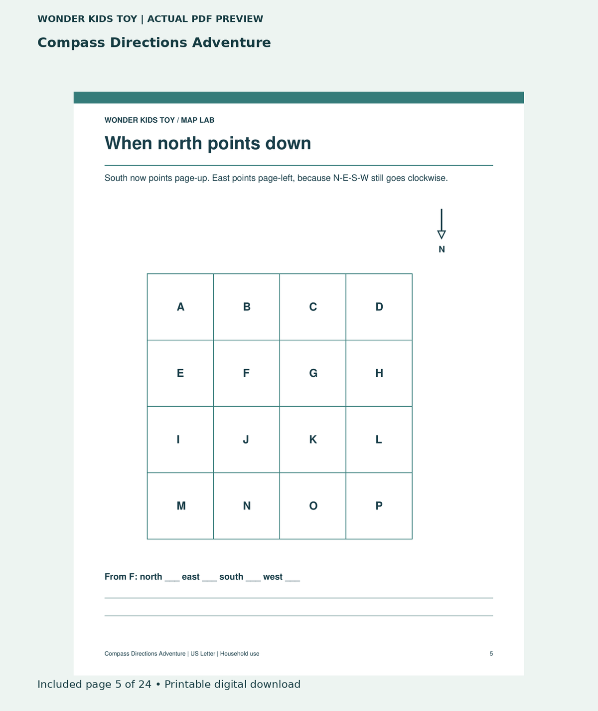 Compass Directions Adventure: actual included PDF page 5 of 24, readable interior preview