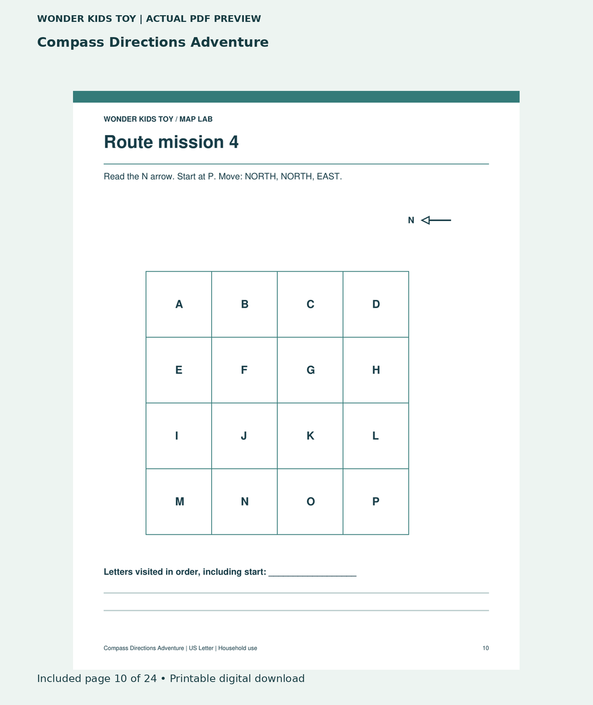 Compass Directions Adventure: actual included PDF page 10 of 24, readable interior preview