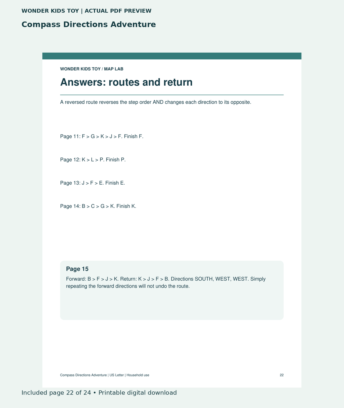 Compass Directions Adventure: actual included PDF page 22 of 24, readable interior preview