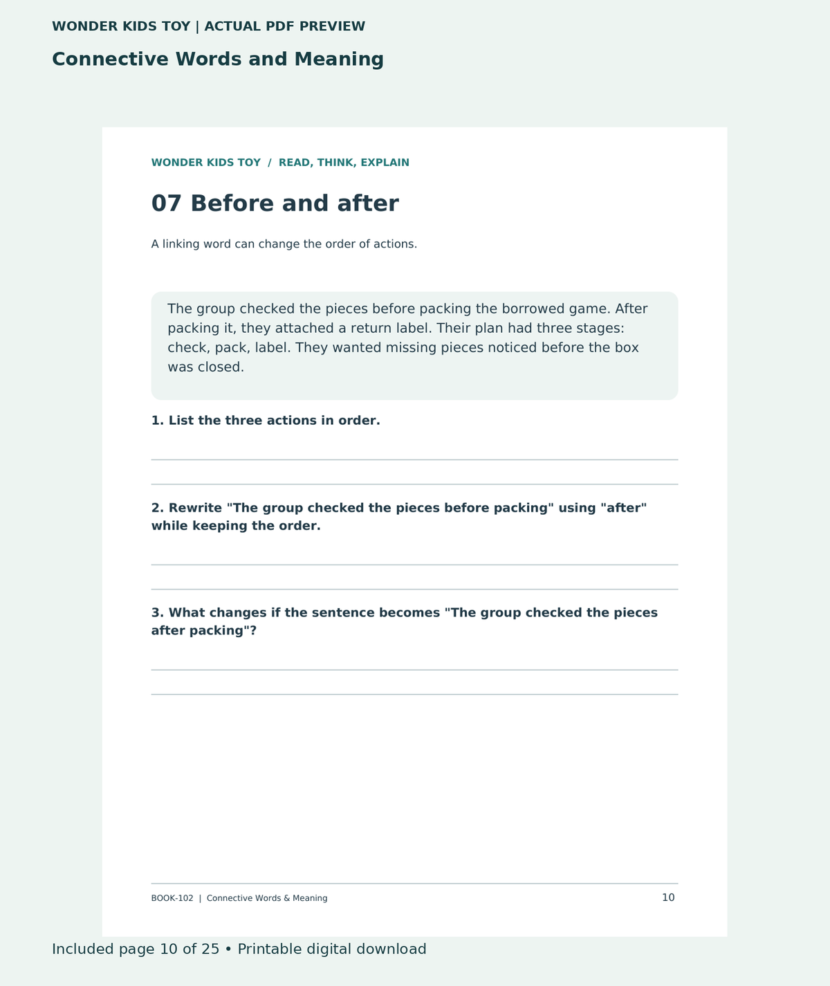 Connective Words and Meaning: actual included PDF page 10 of 25, readable interior preview