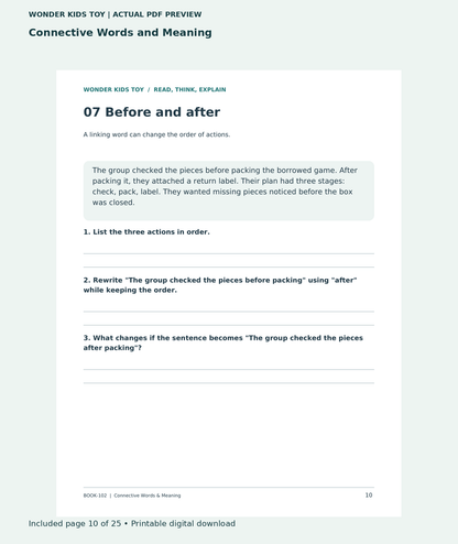 Connective Words and Meaning: actual included PDF page 10 of 25, readable interior preview