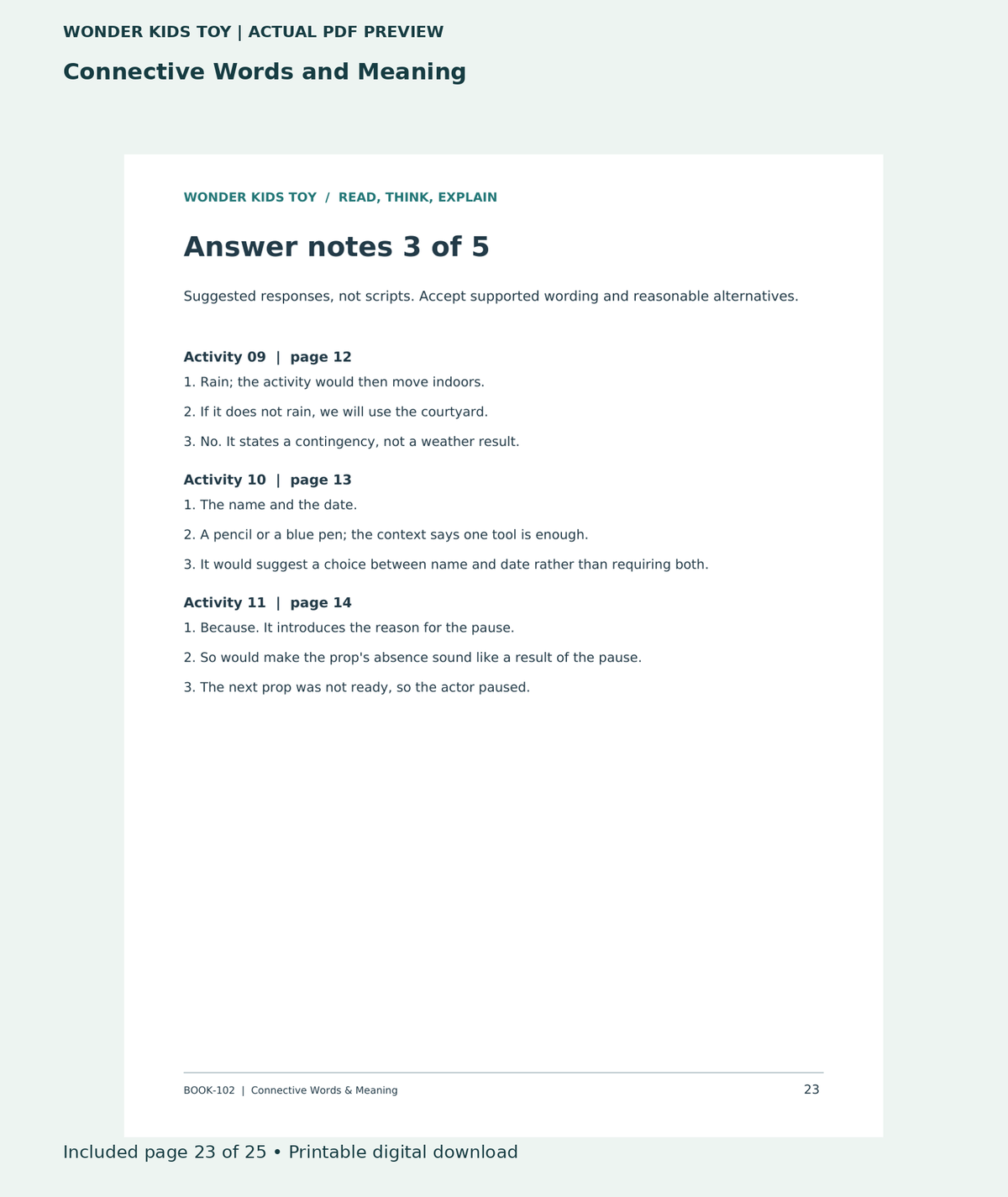 Connective Words and Meaning: actual included PDF page 23 of 25, readable interior preview