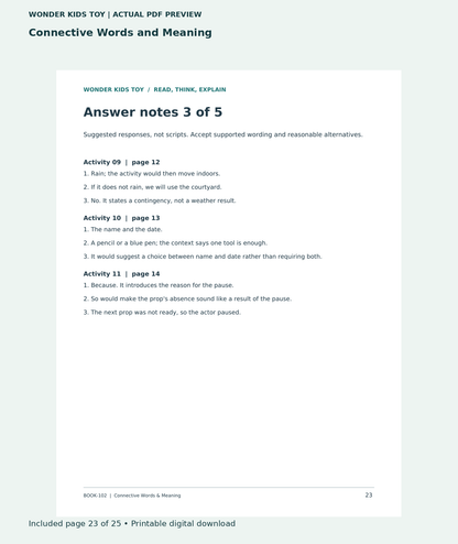Connective Words and Meaning: actual included PDF page 23 of 25, readable interior preview