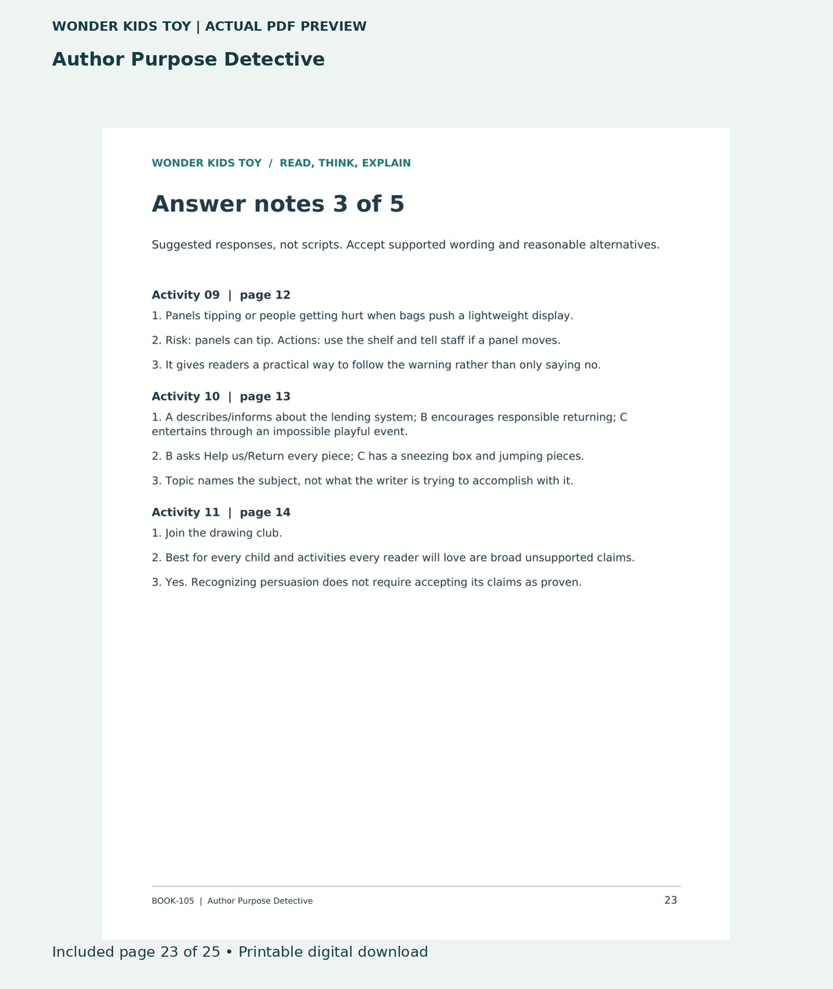 Author Purpose Detective: actual included PDF page 23 of 25, readable interior preview