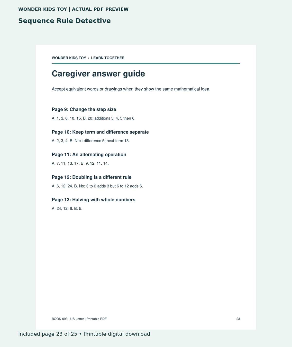 Sequence Rule Detective: actual included PDF page 23 of 25, readable interior preview
