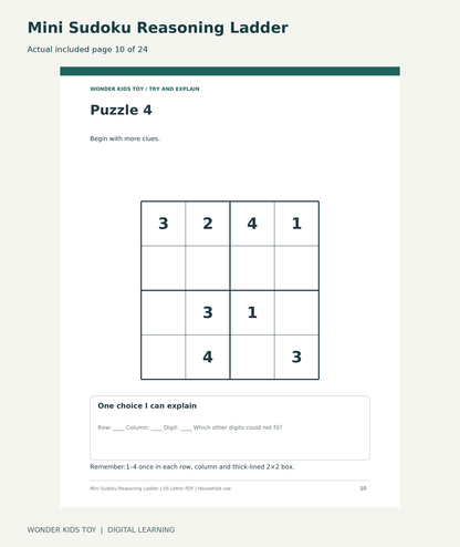 Mini Sudoku Reasoning Ladder: actual included PDF page 10 of 24, readable interior preview