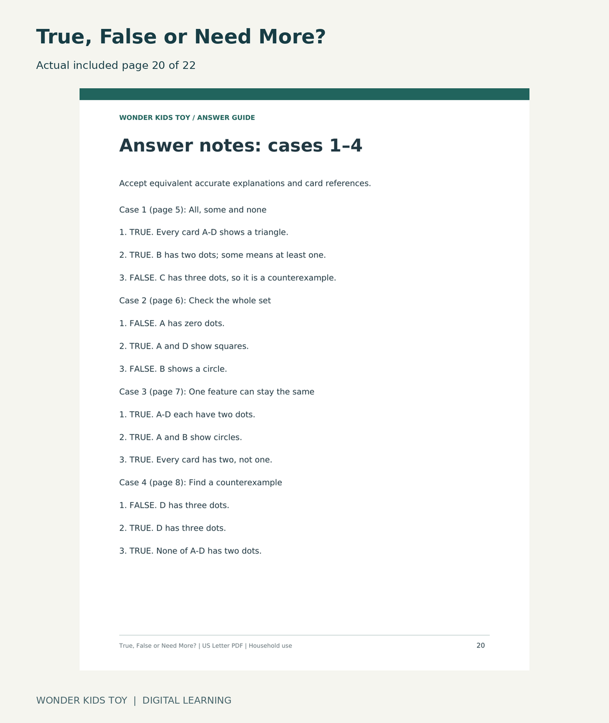 True, False or Need More?: actual included PDF page 20 of 22, readable interior preview