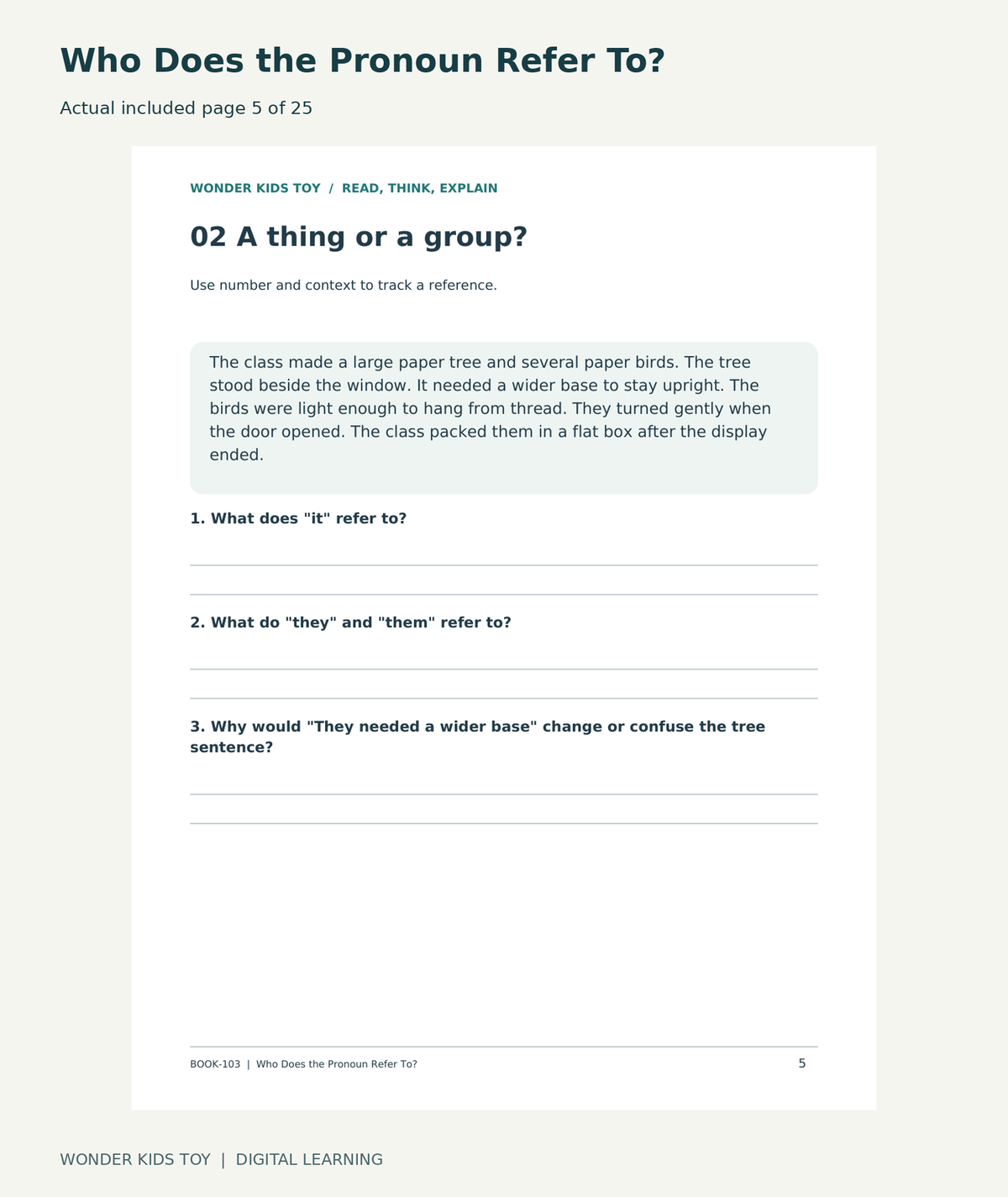 Who Does the Pronoun Refer To?: actual included PDF page 5 of 25, readable interior preview