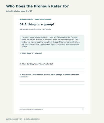 Who Does the Pronoun Refer To?: actual included PDF page 5 of 25, readable interior preview