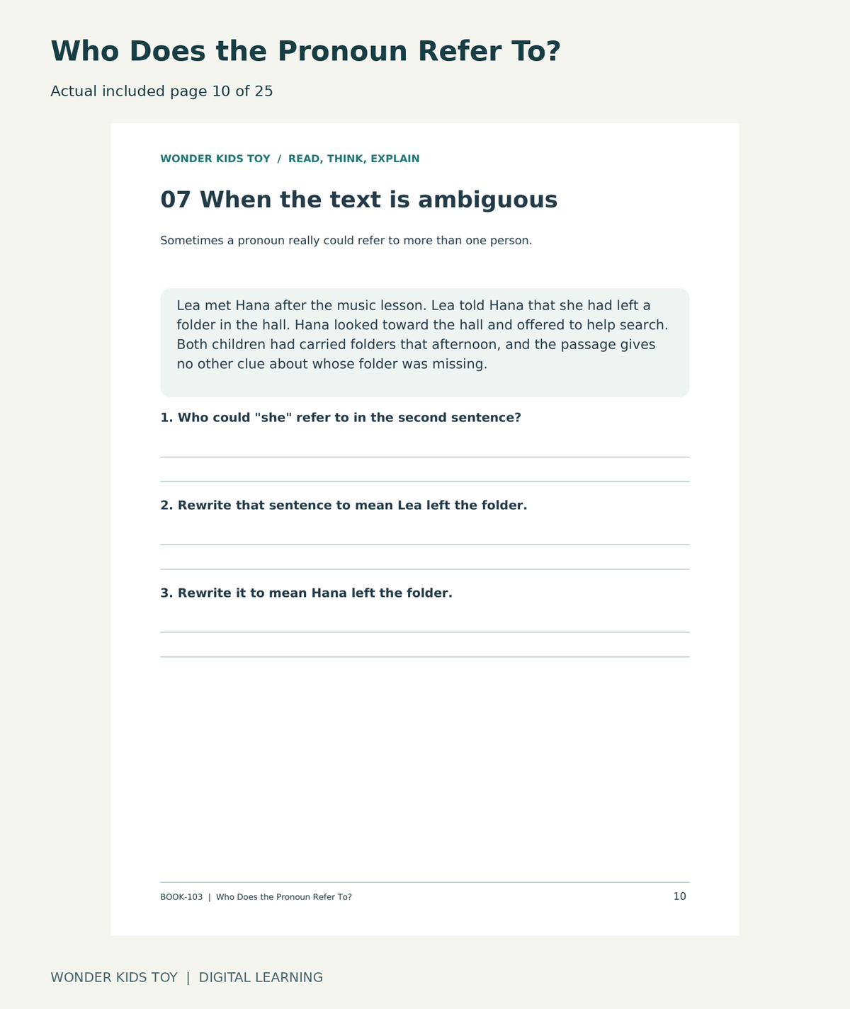 Who Does the Pronoun Refer To?: actual included PDF page 10 of 25, readable interior preview