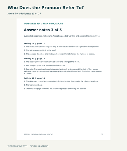 Who Does the Pronoun Refer To?: actual included PDF page 23 of 25, readable interior preview