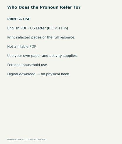Who Does the Pronoun Refer To?: US Letter English printable PDF, not fillable; own supplies required; personal household use